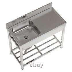 Stainless Steel Utility Sink Single Bowl Commercial Kitchen Sink with Workbench