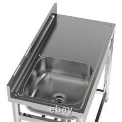 Stainless Steel Utility Sink Single Bowl Commercial Kitchen Sink with Workbench