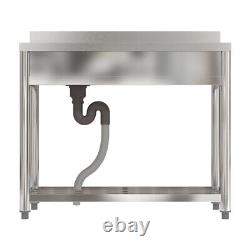 Stainless Steel Utility Sink Single Bowl Commercial Kitchen Sink with Workbench