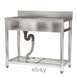 Stainless Steel Utility Sink Single Bowl Commercial Kitchen Sink with Workbench