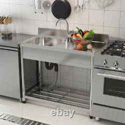 Stainless Steel Utility Sink Single Bowl Commercial Kitchen Sink with Workbench