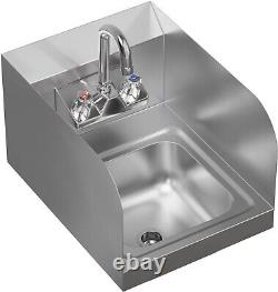 Stainless Steel Wall Mount Hand Sink with Side Splash and Faucet 16x12