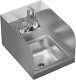 Stainless Steel Wall Mount Hand Sink With Side Splash And Faucet 16x12