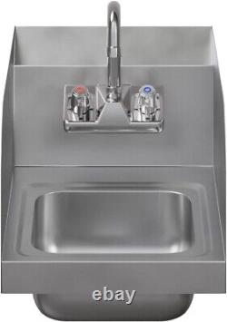 Stainless Steel Wall Mount Hand Sink with Side Splash and Faucet 16x12