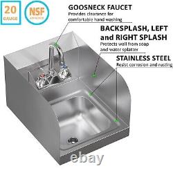 Stainless Steel Wall Mount Hand Sink with Side Splash and Faucet 16x12