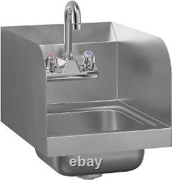 Stainless Steel Wall Mount Hand Sink with Side Splash and Faucet 16x12