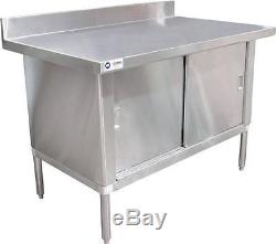 Stainless Steel Work Prep Table Cabinet 30 x 60 With 3 Overhangs, 4 Backsplash