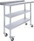 Stainless Steel Work Table With 1.5 Backsplash And 2 Shelves With Wheels