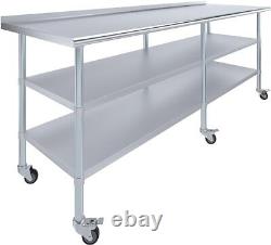 Stainless Steel Work Table with 1.5 Backsplash and 2 Shelves with Wheels