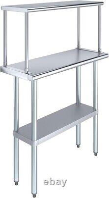 Stainless Steel Work Table with Wide Single Tier Overshelf Table + Shelving