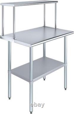 Stainless Steel Work Table with Wide Single Tier Overshelf Table + Shelving