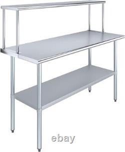 Stainless Steel Work Table with Wide Single Tier Overshelf Table + Shelving