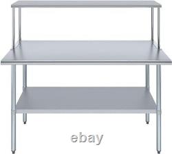 Stainless Steel Work Table with Wide Single Tier Overshelf Table + Shelving