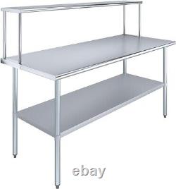 Stainless Steel Work Table with Wide Single Tier Overshelf Table + Shelving