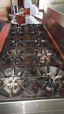 Sunfire Gas Commercial 10 Burner Stove U. S Range Double Ovens Salamander Broiler