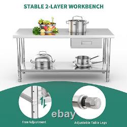 TAUS Stainless Steel 72 x 24 Commercial Kitchen Work Prep Table with Drawer