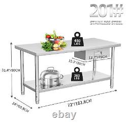 TAUS Stainless Steel 72 x 24 Commercial Kitchen Work Prep Table with Drawer