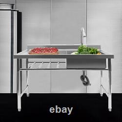 Thickened Commercial Sink Prep Table With 360°faucet Free-standing Stainless Steel