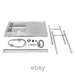 Thickened Commercial Sink Prep Table With 360°faucet Free-standing Stainless Steel