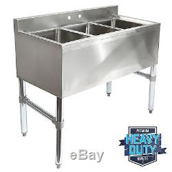 Three 3 Compartment Stainless Steel Commercial Kitchen Sink