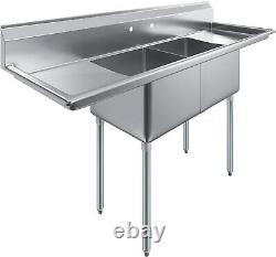 Two Bay Stainless Steel Commercial Kitchen Sink with Left and Right Drainboards