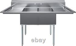 Two Bay Stainless Steel Commercial Kitchen Sink with Left and Right Drainboards