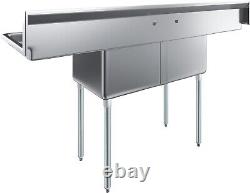 Two Bay Stainless Steel Commercial Kitchen Sink with Left and Right Drainboards