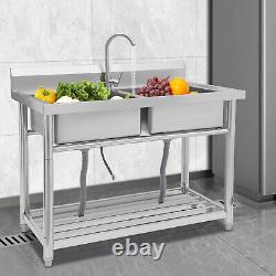 Two Compartment Commercial Kitchen Sink 201 Stainless Steel for Restaurant