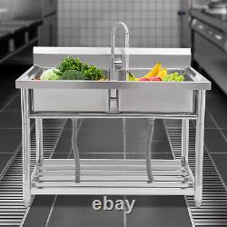 Two Compartment Commercial Kitchen Sink 201 Stainless Steel for Restaurant