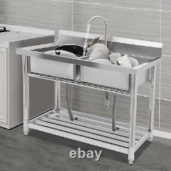 Two Compartment Commercial Kitchen Sink 201 Stainless Steel for Restaurant