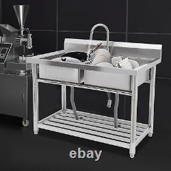 Two Compartment Commercial Kitchen Sink 201 Stainless Steel for Restaurant