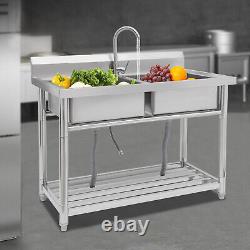 Two Compartment Commercial Kitchen Sink 201 Stainless Steel for Restaurant