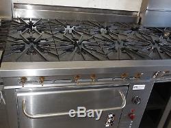 Used Montague 48 Range With 8 Burners, Stnd Oven & 12 Storage Cabinet, Nat Gas