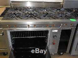 Used Montague 48 Range With 8 Burners, Stnd Oven & 12 Storage Cabinet, Nat Gas