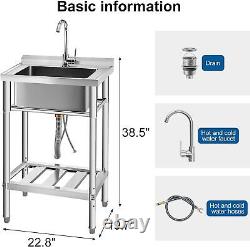 Utility Kitchen Sink Standing Stainless-Steel Double Bowl Commercial Restaurant