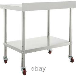 VEVOR 30x24in Stainless Steel Kitchen Work Prep Table with Backsplash & Casters
