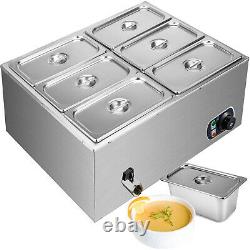 VEVOR 6-Pan Bain Marie 23 Food Warmer Table Steamer Wet Heat Countertop 1500W