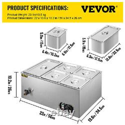 VEVOR Commercial Food Warmer Bain Marie Steam Table Countertop 5-Pan Station