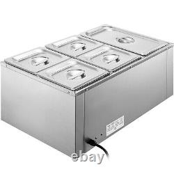 VEVOR Commercial Food Warmer Bain Marie Steam Table Countertop 5-Pan Station