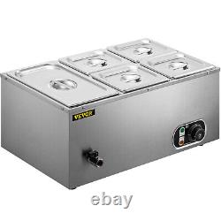 VEVOR Commercial Food Warmer Bain Marie Steam Table Countertop 5-Pan Station