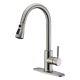 Wewe Single Handle High Arc Brushed Nickel Pull Out Kitchen Faucet Brass Cover