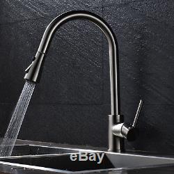 WEWE Single Handle High Arc Brushed Nickel Pull out Kitchen Faucet Brass Cover