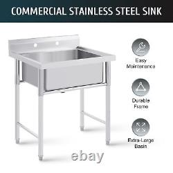 WILPREP Commercial Utility & Prep Sink Stainless Steel w Backsplash Drainboard