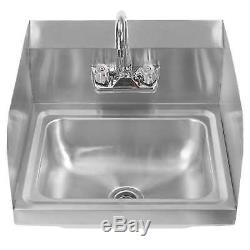 Wall Mount Hand Wash Sink Commercial Kitchen Stainless Steel w Side Splashes