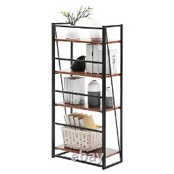 Wood Ladder 4-Tier Bookcase Storage Rack Rustic Bookshelf Living Room Kitchen